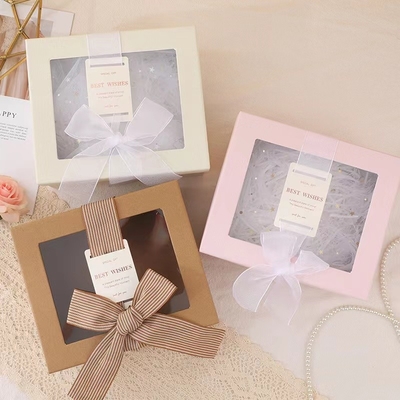 White Gift Set Box Transparent PVC  Birthday Box With Silk