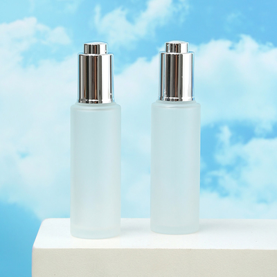 30ml Custom Clear frosted glass bottle With Pressure Dropper Cosmetic Skincare