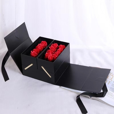 Fold Pink Bouquet Innovative Biodegradable Packaging Matte Lamination With Ribbon