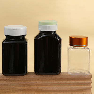 30cc 60cc 80cc 100cc 120cc 150cc 200cc 250cc Black Square Shape Plastic Empty Vitamin Pill Capsule PET Bottle with Flip Cap