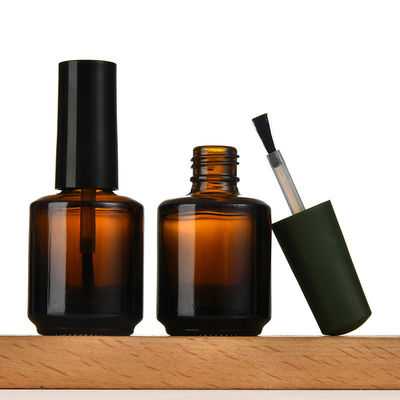 2025 Empty 8ml 15ml Brown Glass Round Nail Polish Bottles With Cap and Fan Brush for Nail Art Hot Stamping Graphic Design