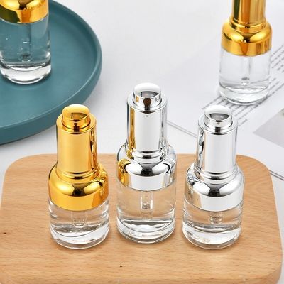 Round Glass Bottle Alu Dropper Essential Oil Bottle with Box Customize Luxury Oil Push Button Flat Shoulder 20ml 30ml 50ml