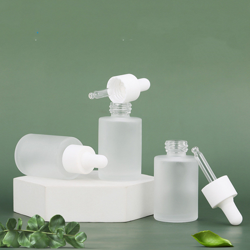 30ml 50ml 60ml Cosmetic Skin Care Essential Oil Essence Packaging Frosted Glass Flat Shoulder Matte Serum Dropper Bottle and Box